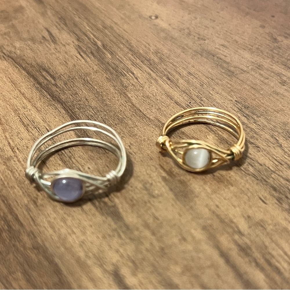 2 Elegant Silver and Gold Wire Wrapped Rings